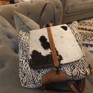 Cute backpack. Mixed fabric and cowhide